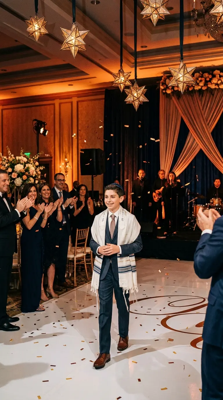 Entrée festive d’un garçon pendant une Bar Mitzvah