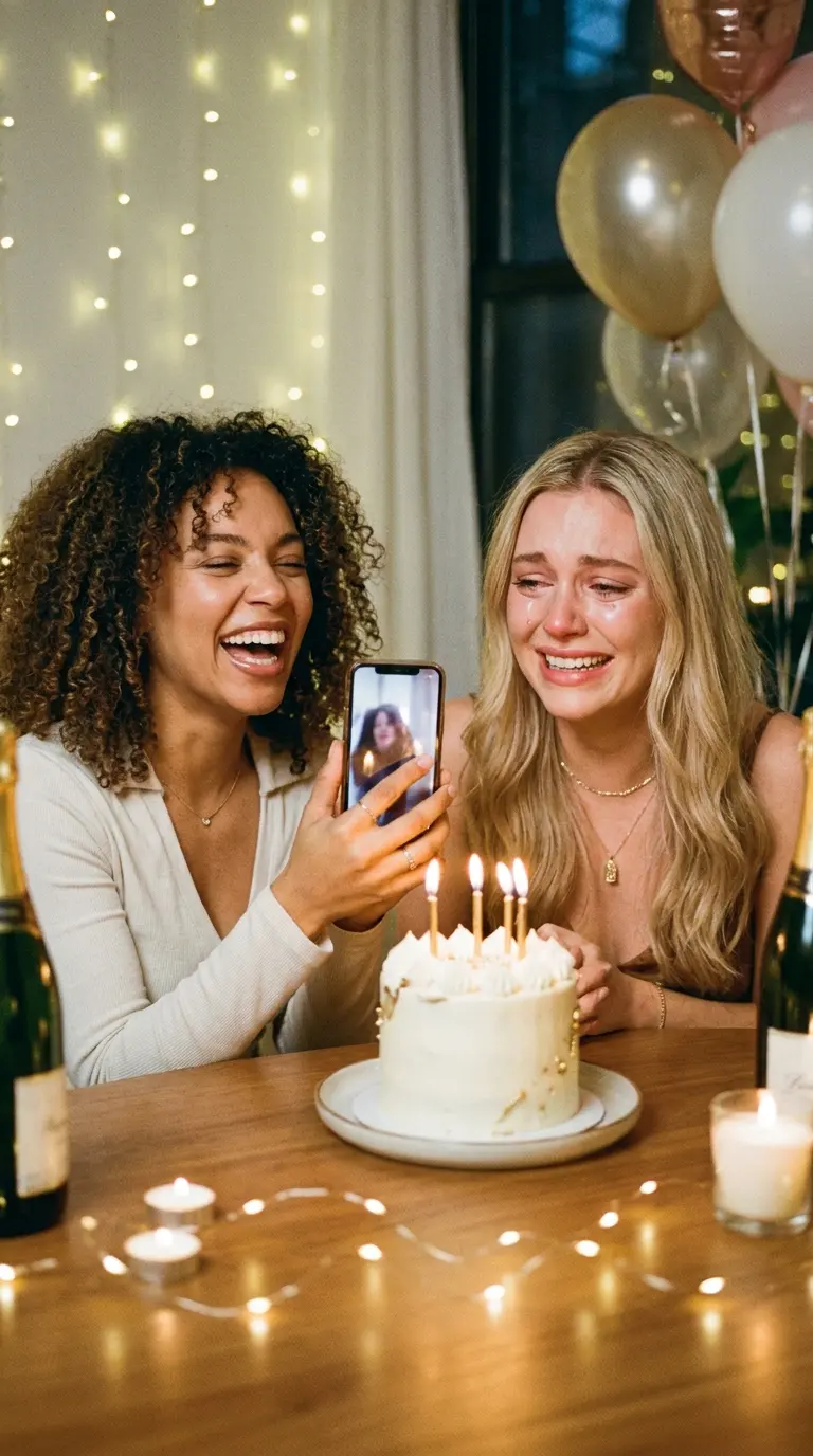 Deux amies lors d’un anniversaire découvrent une chanson personnalisée