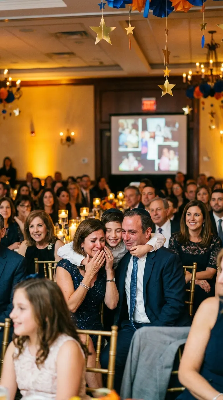 Famille émue pendant une Bar Mitzvah en découvrant une chanson personnalisée