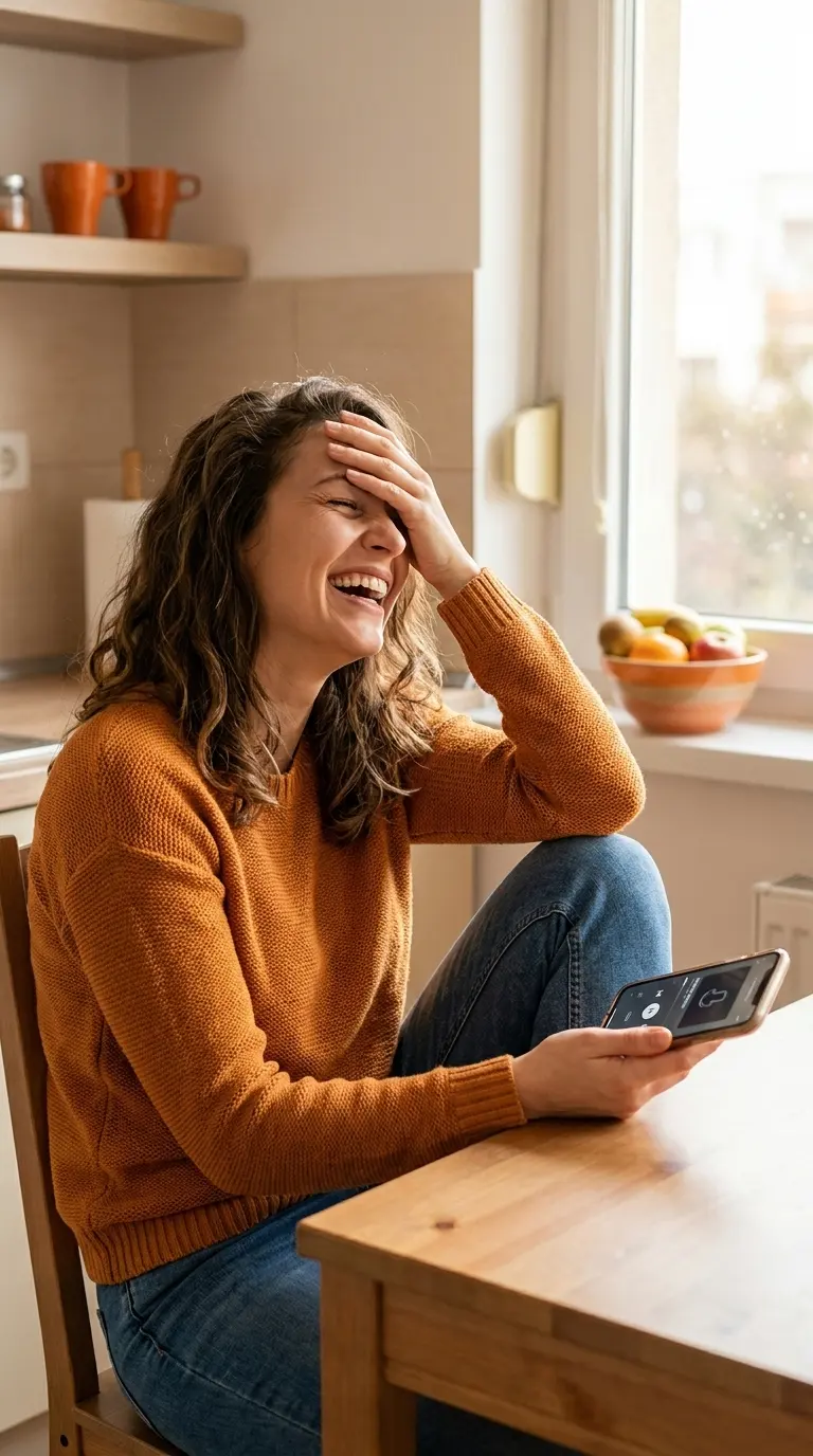 Jeune femme qui rit en écoutant une chanson drôle personnalisée