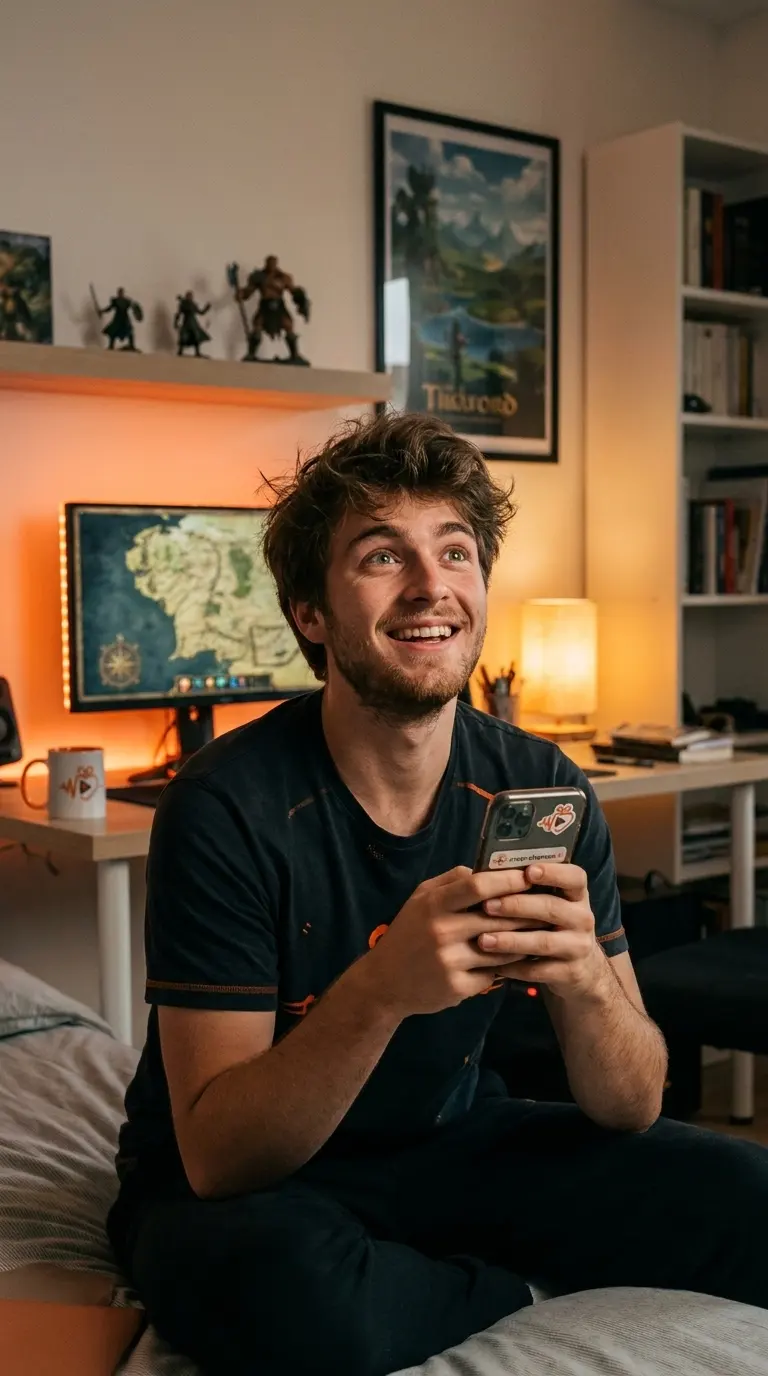 Jeune homme qui écoute une chanson épique personnalisée