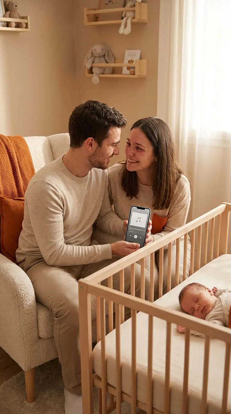 Parents écoutant une chanson personnalisée pour une naissance